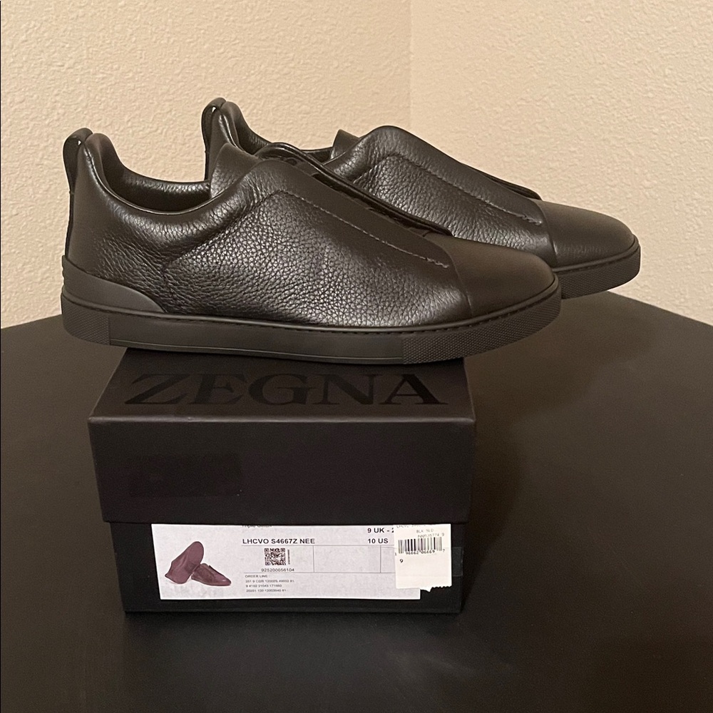 Zegna Black Leather Men's Sneakers